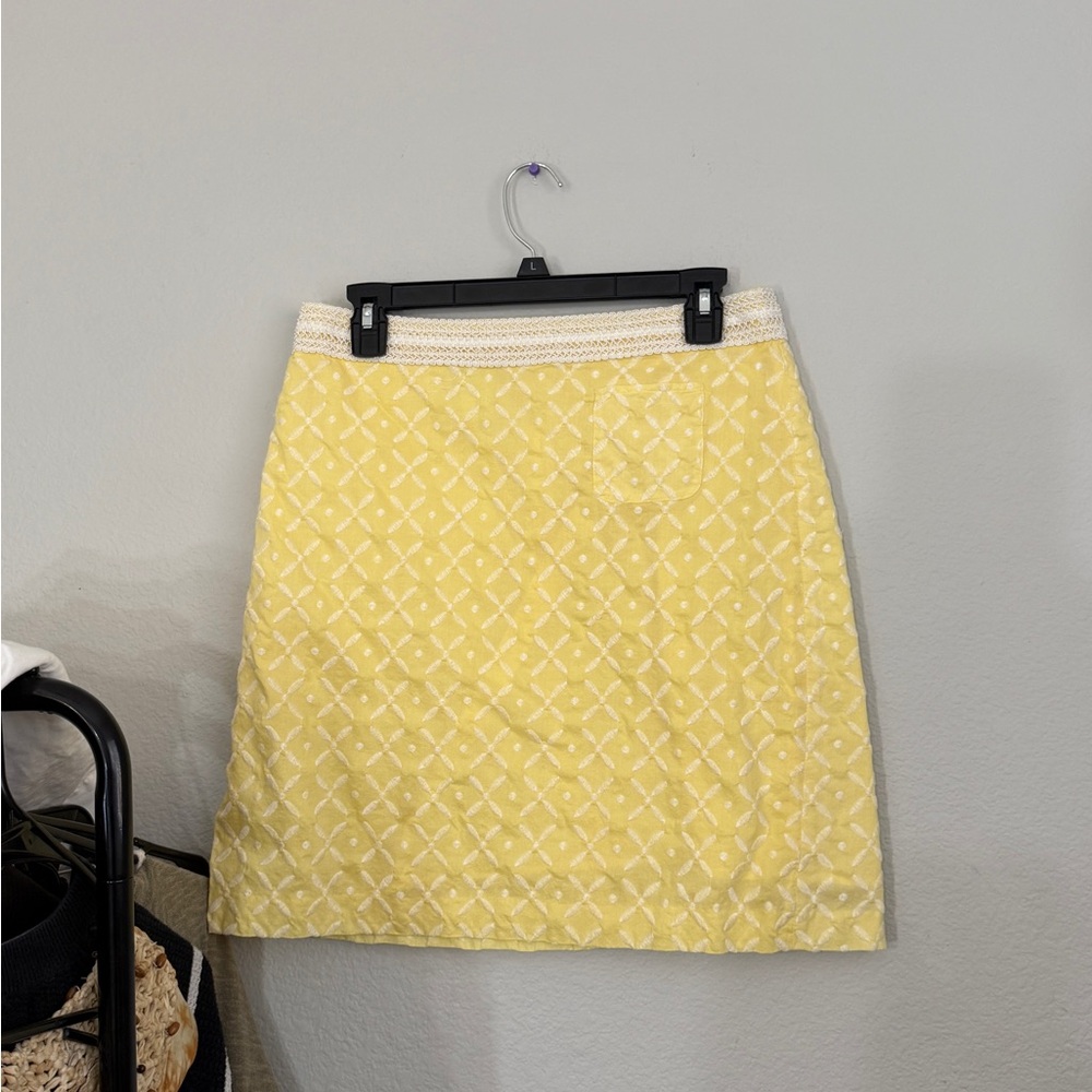 Sigrid Olsen Anthropologie Yellow and white embroidered detail 100% cotton skirt